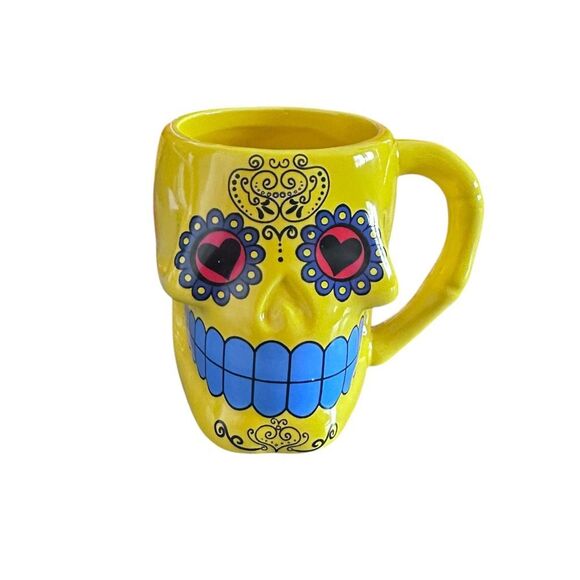 No Brand Other - Love Lock Dia De Los Muertos Vibrant Yellow Sugar Skull Day of The Dead Coffee M